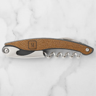 Simple Rustic Country Vintage Leather Monogram Corkscrew