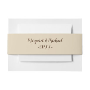 Simple Rustic Cream with Names and Date Invitation Belly Band