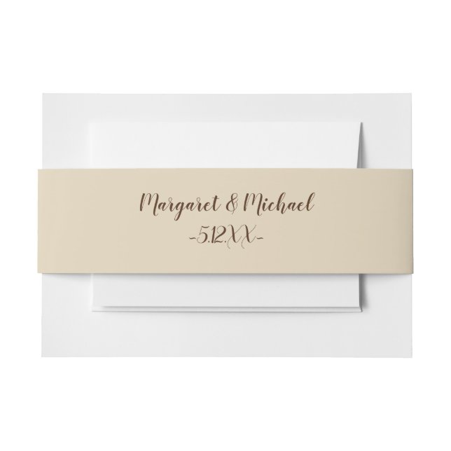 Simple Rustic Cream with Names and Date Invitation Belly Band (Front Example)