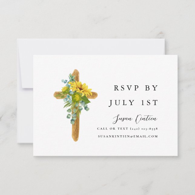Simple Rustic Cross Baptism RSVP Card (Front)