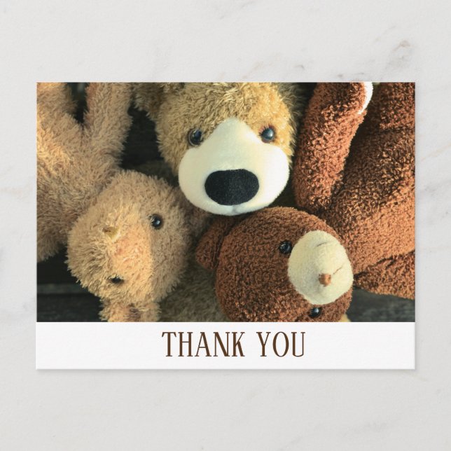 Simple Rustic Cute Teddy Bear Postcard Thank You (Front)