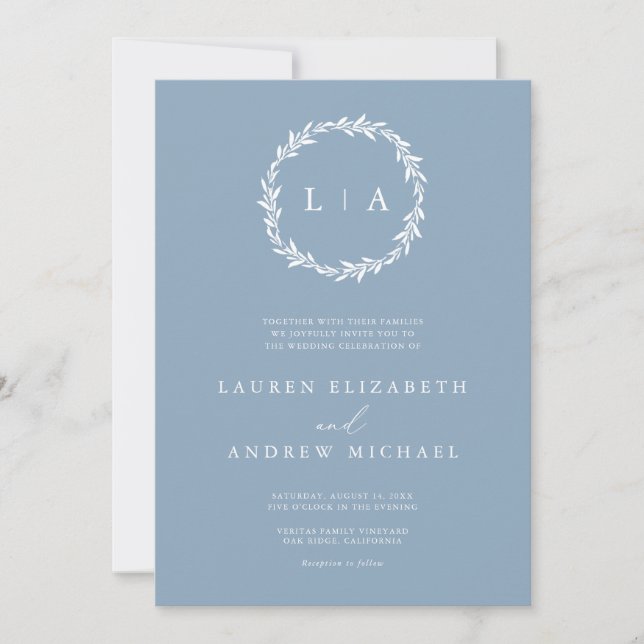 Simple Rustic Dusty Blue Grey Modern Wedding Invit Invitation (Front)
