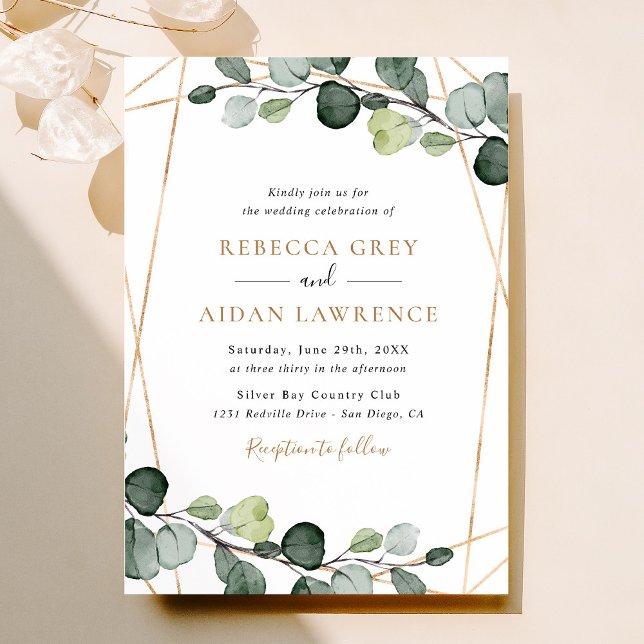 Simple Rustic Eucalyptus Greenery Gold Wedding Invitation (Creator Uploaded)