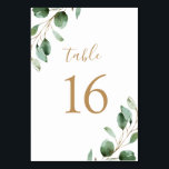 Simple Rustic Eucalyptus Greenery Wedding Table Number<br><div class="desc">Designed to coordinate with our Moody Greenery wedding collection,  this customisable Table Numbers Card features watercolor sage green eucalyptus leaves and paired with a stylish script and classy serif font in gold. To make advanced changes,  go to "Click to customise further" option under Personalise this template.</div>