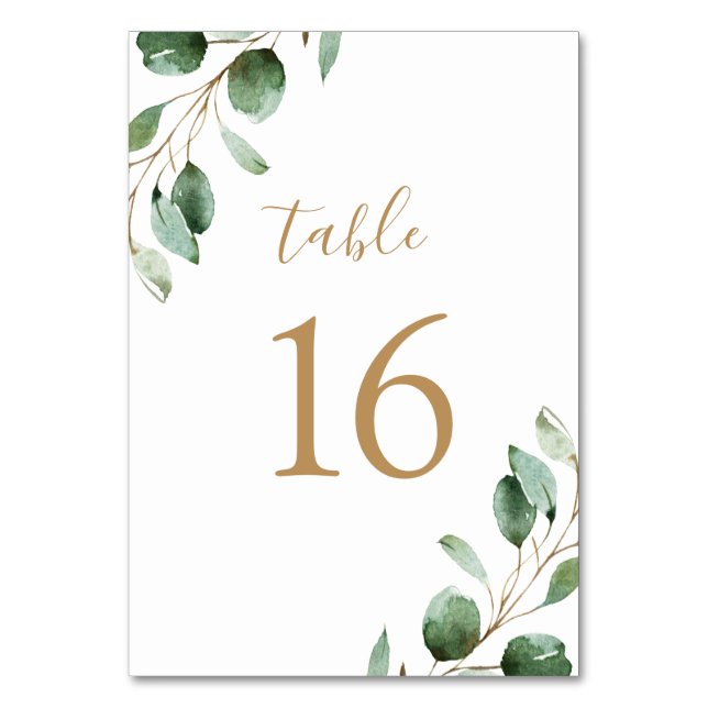 Simple Rustic Eucalyptus Greenery Wedding Table Number (Front)