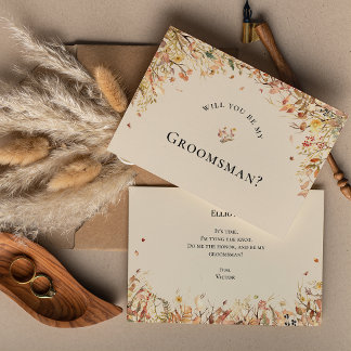 Simple Rustic Fall Beige Groomsman Proposal Card
