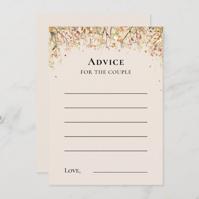Simple Rustic Fall Beige Wedding Advice Card (Front/Back)