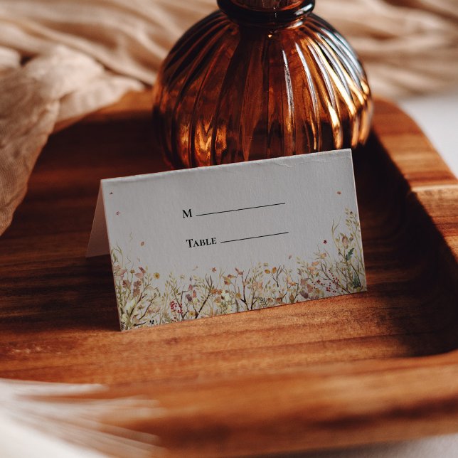 Simple Rustic Fall Beige Wedding Folded Place Card (Creator Uploaded)