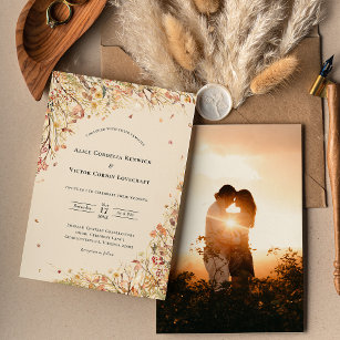 Simple Rustic Fall Beige Wedding Photo Invitation