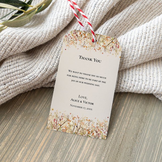 Simple Rustic Fall Beige Wedding Thank You Gift Tags (Creator Uploaded)