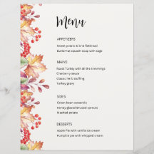 Simple Rustic Fall Border Thanksgiving Dinner Menu