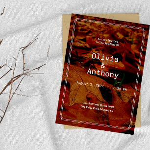 Simple Rustic Fall Leaves Wedding Invitation