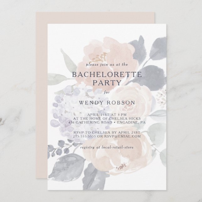 Simple Rustic Floral Bachelorette Party Invitation (Front/Back)