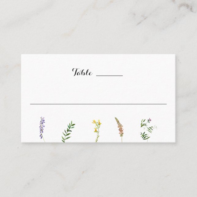 Simple Rustic Floral Boho Wildflower Wedding Place Card (Front)
