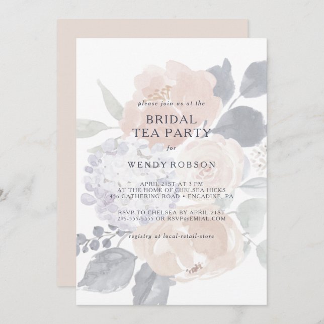 Simple Rustic Floral Bridal Tea Party Invitation (Front/Back)