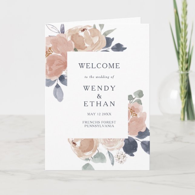 Simple Rustic Floral Folded Wedding Program Programme (Front)