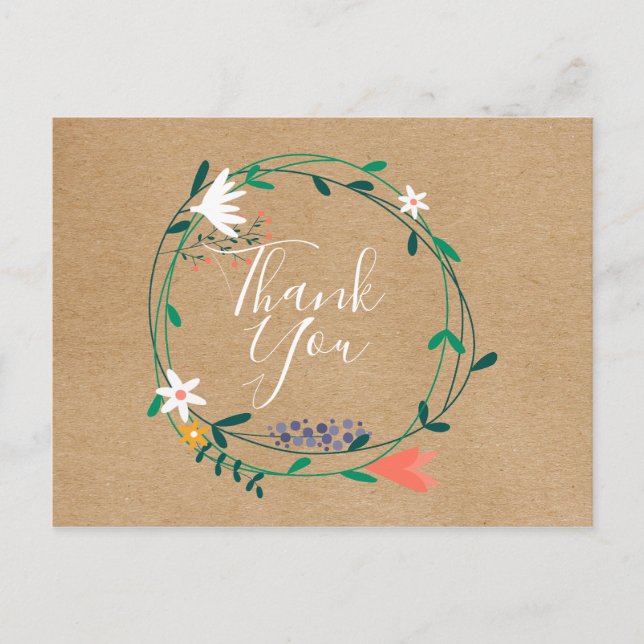 Simple Rustic Floral Garland Business Thank You Postcard (Front)