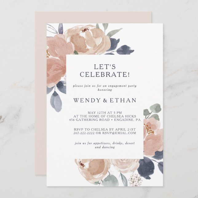Simple Rustic Floral Let's Celebrate Invitation (Front/Back)