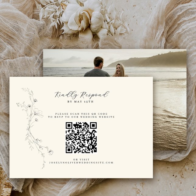 Simple Rustic Floral Minimalist QR Code Photo RSVP Card (Creator Uploaded)