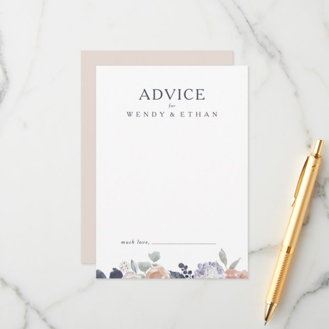 Simple Rustic Floral Wedding Advice Card (Front/Back In Situ)