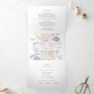 Simple Rustic Floral Wedding All In One Tri-fold Invitation