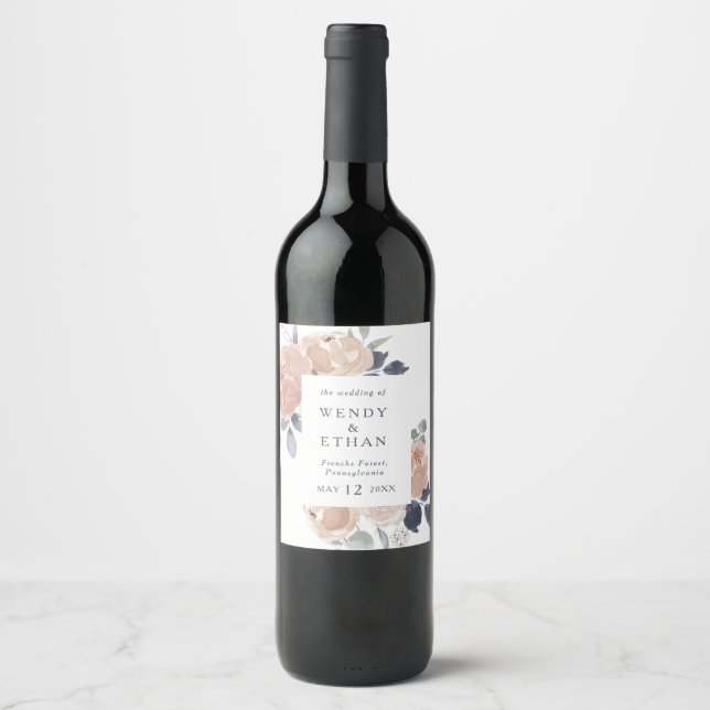 Simple Rustic Floral Wedding Wine Label (Front)