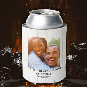 Simple Rustic Funny Love Couple Photo Can Cooler