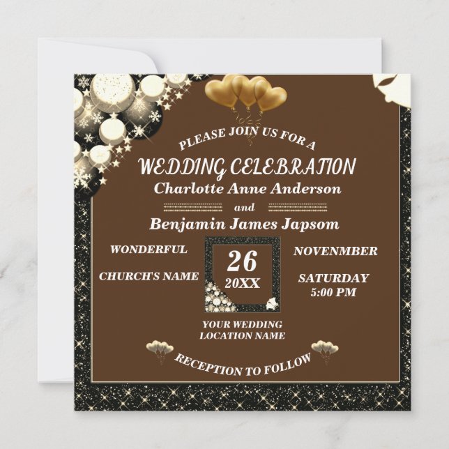 Simple Rustic Glitter  Wooden Wedding  Invitation (Front)