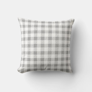 Simple Rustic Gray White Gingham Plaid  Cushion