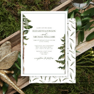 Simple Rustic Green Pine Tree Forest Wedding Invitation