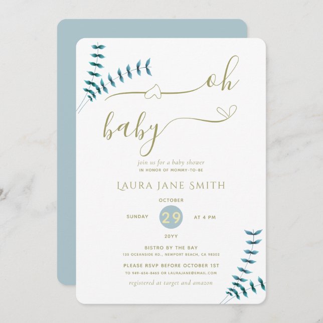 Simple Rustic Greenery Gender Neutral Baby Shower Invitation (Front/Back)