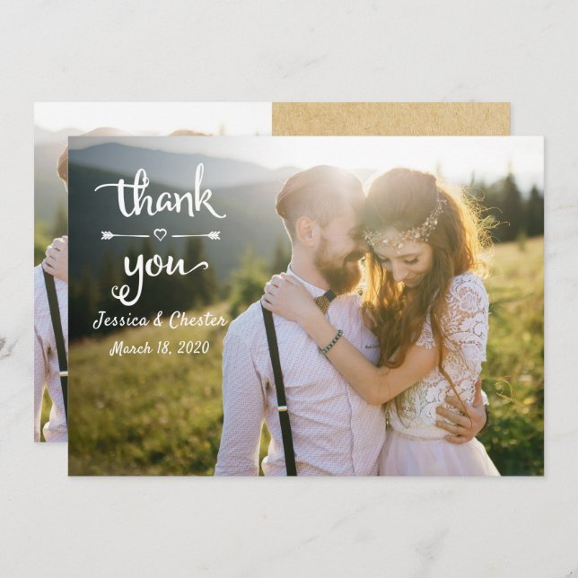 Simple Rustic handwriting Wedding Photo Thank You (Front/Back)