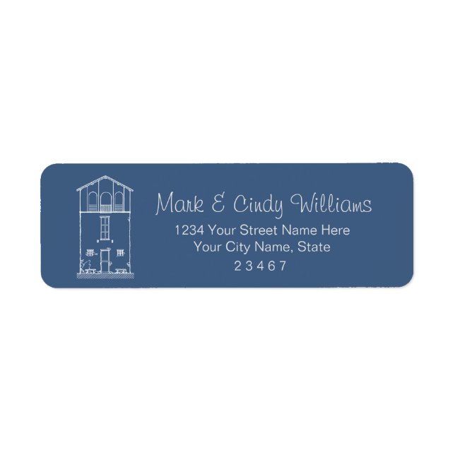 Simple Rustic House Blueprint Blue Return Address (Front)
