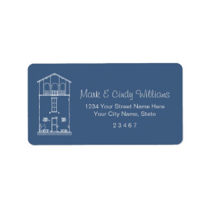 Simple Rustic House Blueprint Blue Return Address Label