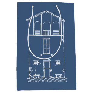 Simple Rustic House Modern Blueprint Navy Blue Medium Gift Bag
