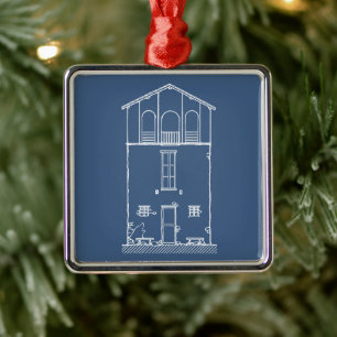 Simple Rustic House Modern Blueprint   Navy Blue Metal Tree Decoration