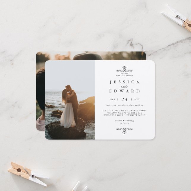 Simple Rustic Kraft 2 Photos Wedding Invitation (Front/Back In Situ)