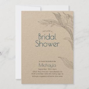Simple Rustic Kraft  Minimal Leaf Bridal Shower Invitation