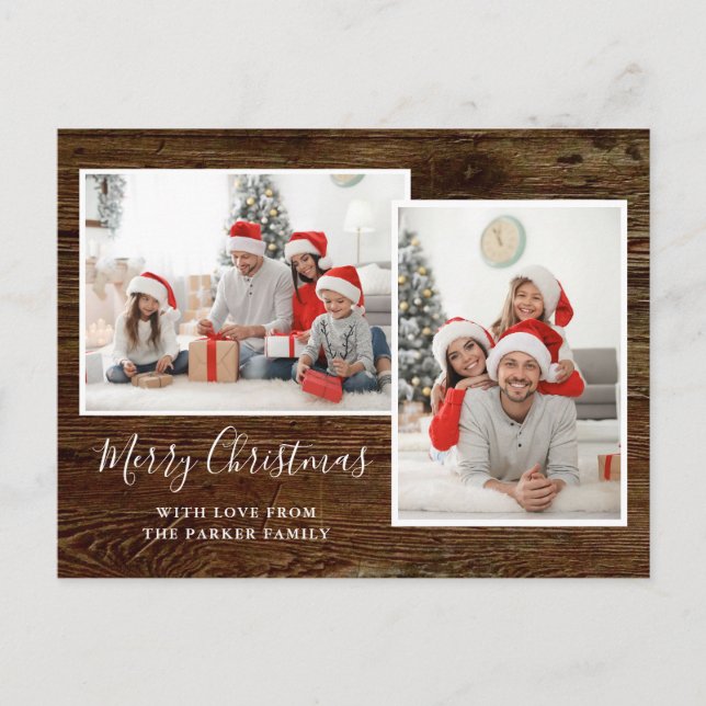 Simple Rustic Look Two Photo Merry Christmas Holiday Postcard (Front)