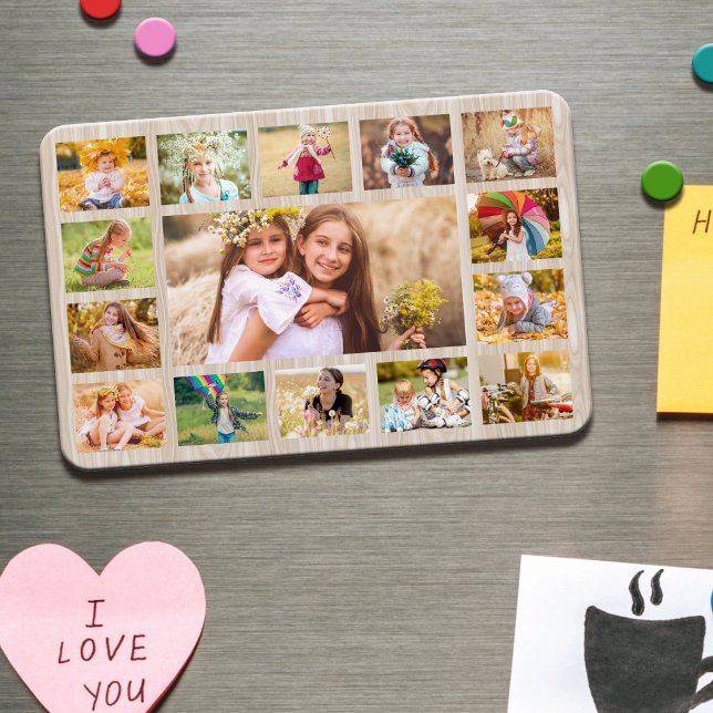 Simple Rustic Modern 15 Photo Collage Magnet (Creator Uploaded)
