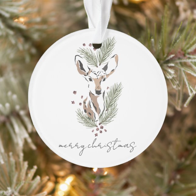 Simple Rustic Modern Woodland Deer Chirstmas Tree Ornament (Tree)