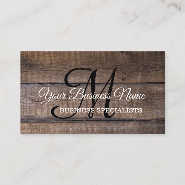 Simple Rustic Monogram Script Business Card (Front)