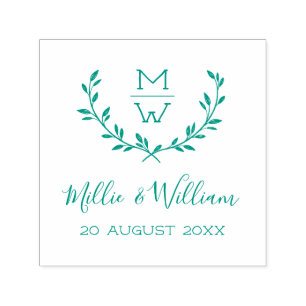 Simple Rustic Monogram Wreath Custom Wedding Self-inking Stamp