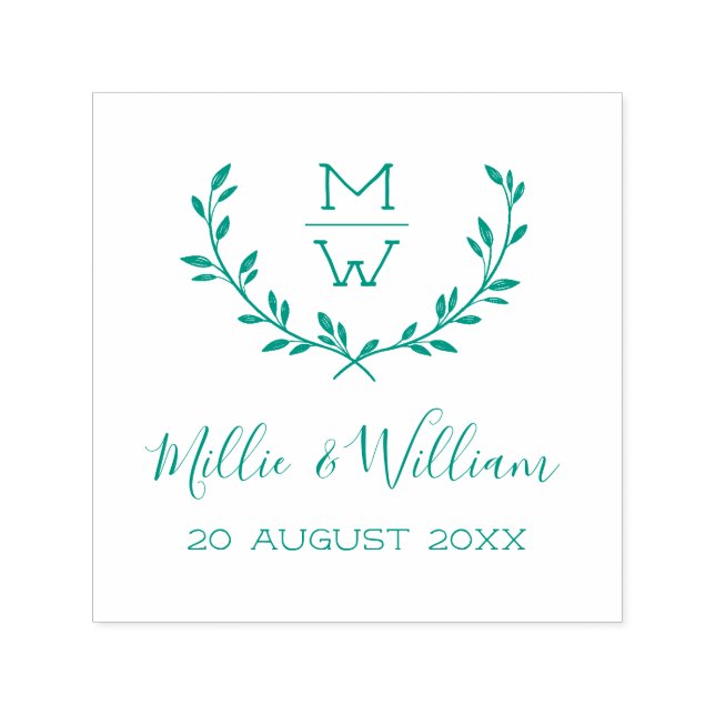 Simple Rustic Monogram Wreath Custom Wedding Self-inking Stamp (Design)