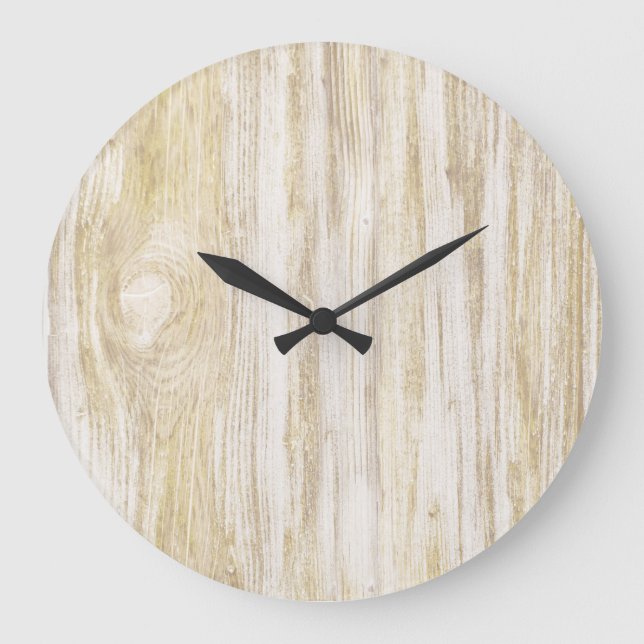 Simple Rustic Natural Beige Wood Large Clock (Front)