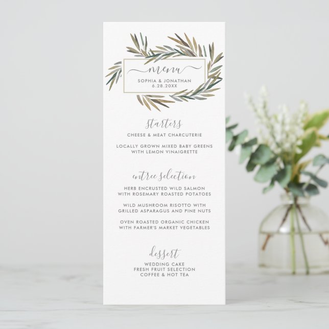 Simple Rustic Natural Botanical Herb Wedding Menu (Standing Front)