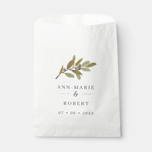Simple Rustic Olive Branch Wedding Names Favour Bags (Front)