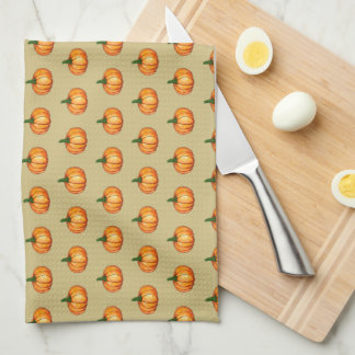 Simple Rustic Orange Watercolour Pumpkin Pattern Tea Towel