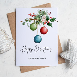 Simple Rustic Pine Botanical Flat  Holiday Card