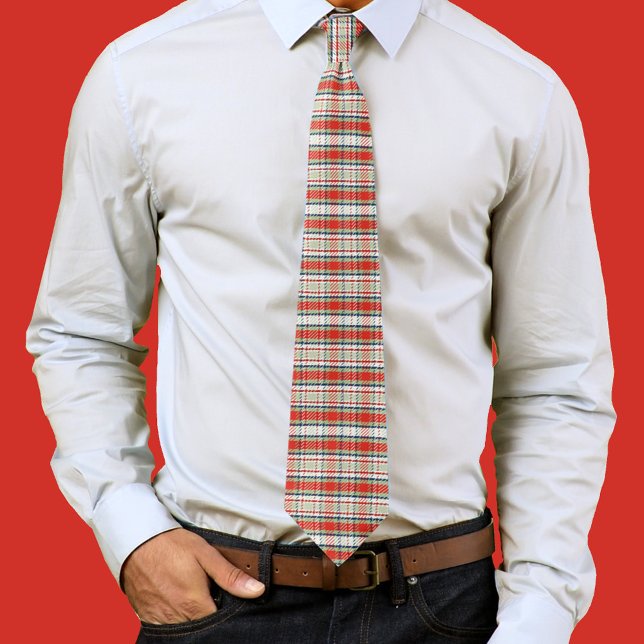 Simple Rustic Red Green Minimalist Cute Plaid Tie (Red plaid mens tie. )